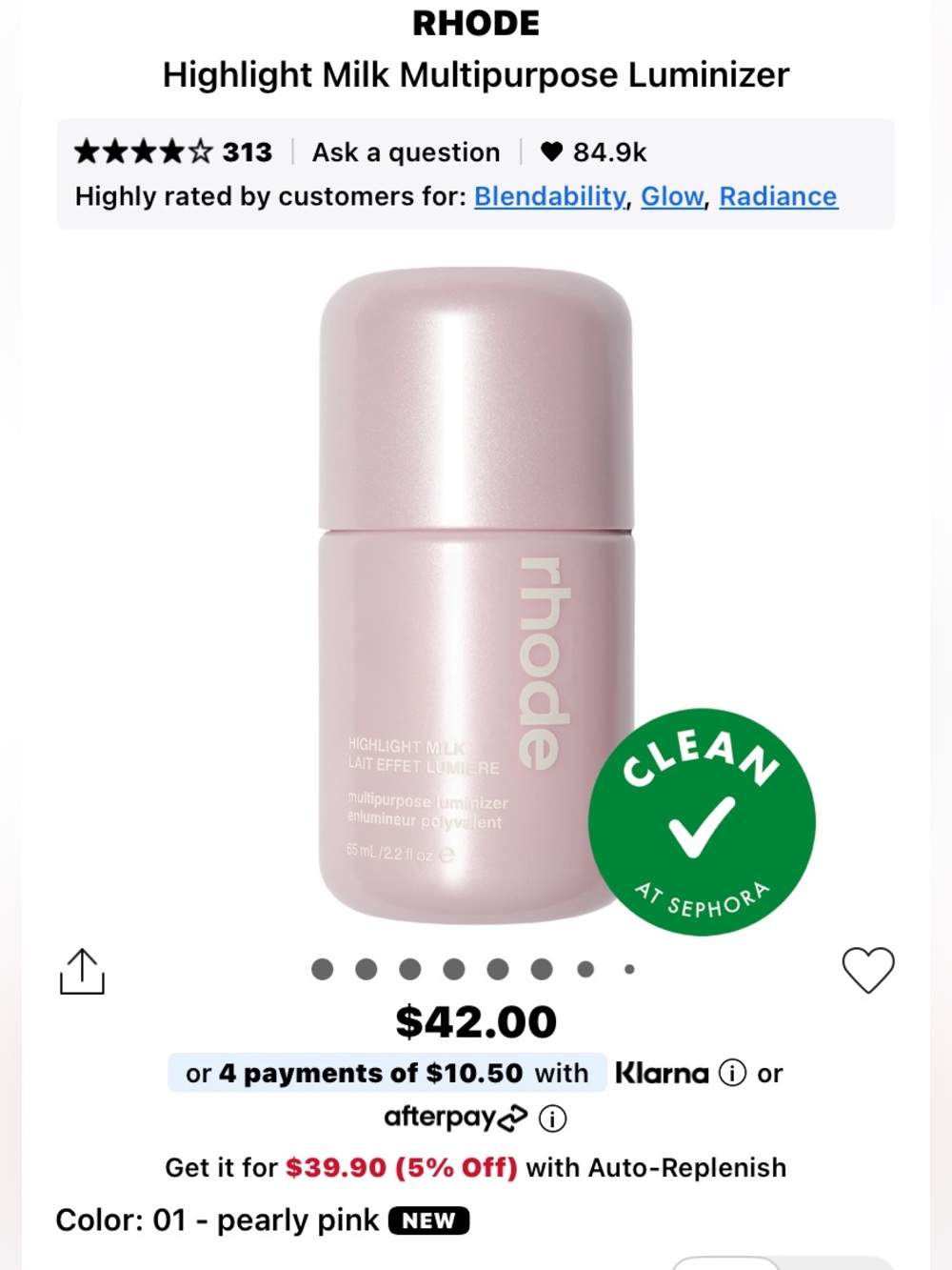 RHODE brand new Pearly Pink Highlight Milk Luminizer